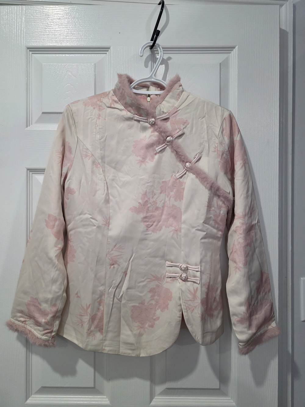 Women’s Pink Floral Satin Chinese Asian Styled Jacket